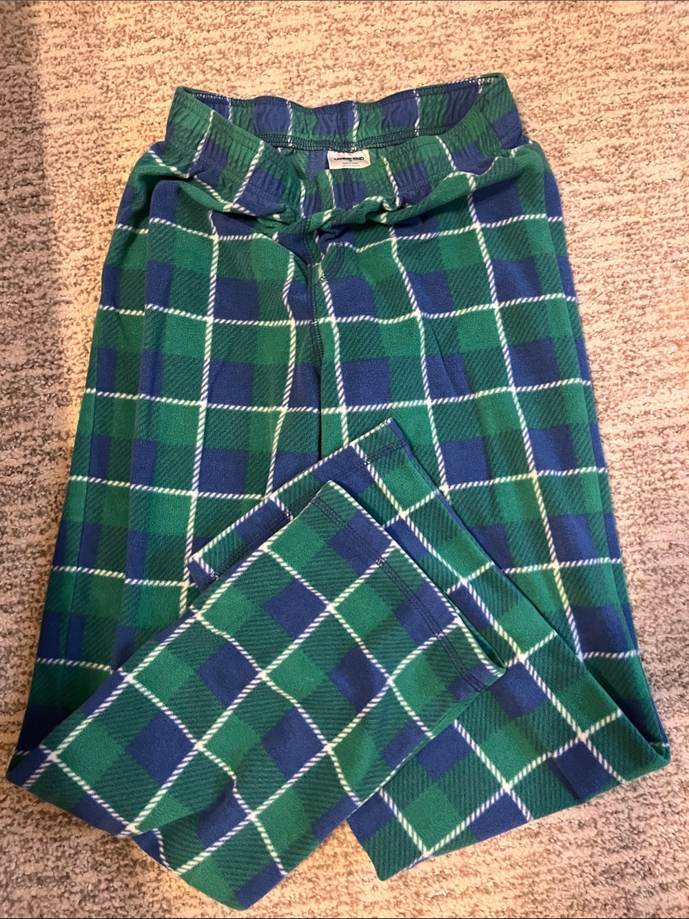 Lands' End Green and Blue Plaid Kids Pajama Pants